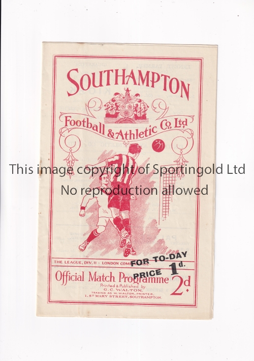 CHELSEA Programme for the away London Combination match v Southampton 2/9/1935, vertical crease,