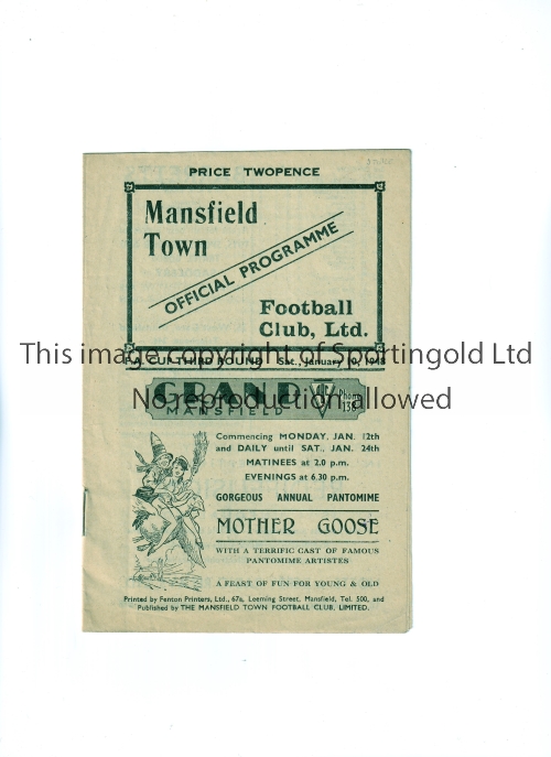 MANSFIELD TOWN V STOKE CITY 1948 FA CUP Programme for the tie at Mansfield 10/1/1948, team