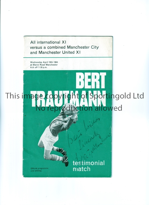 MANCHESTER CITY / BERT TRAUTMANN / AUTOGRAPH 1964 Programme for the Testimonial match All