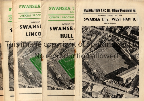 SWANSEA TOWN Five home programmes for the League matches v West Ham United 27/8/1955, Hull City 22/