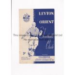 COLCHESTER UNITED 1950-1 / FIRST LEAGUE SEASON Programme for the away League match v Leyton Orient