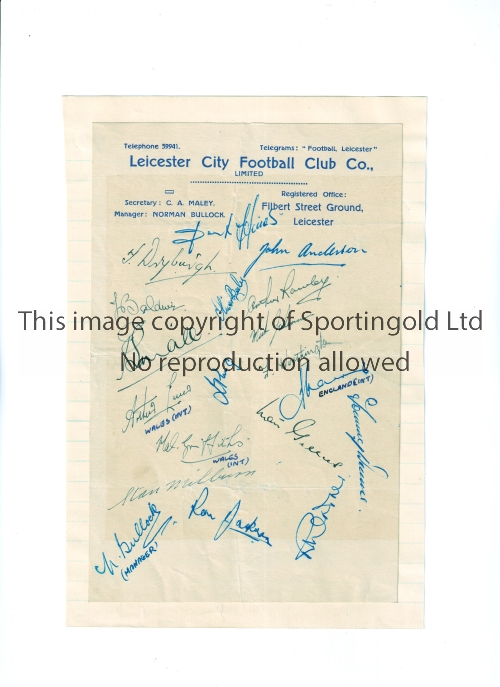 LEICESTER CITY AUTOGRAPHS 1950'S Nineteen Leicester City hand signed original autographs on headed