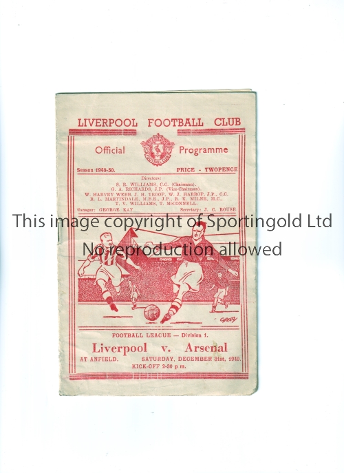 ARSENAL Programme for the away League match v Liverpool 31/12/1949, horizontal creases. Generally