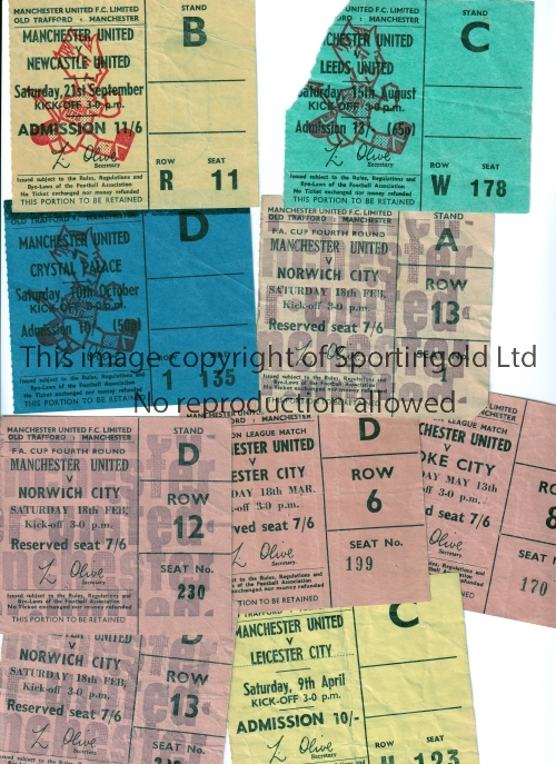 MANCHESTER UNITED Nine home tickets including v Leicester 9/4/1965 and 18/3/1967, minor paper loss