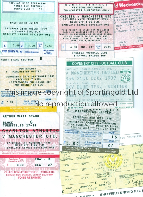 MANCHESTER UNITED Tickets for away matches 1989/0 Sheffield U FA Cup, Manchester City, Charlton