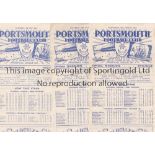 PORTSMOUTH Three home programmes for the League matches v Sheffield United 30/8/1950, Blackpool 14/