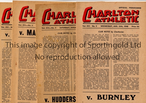 CHARLTON ATHLETIC Eighteen home League matches v Burnley 25/8/1948, Huddersfield Town 28/8/1948,