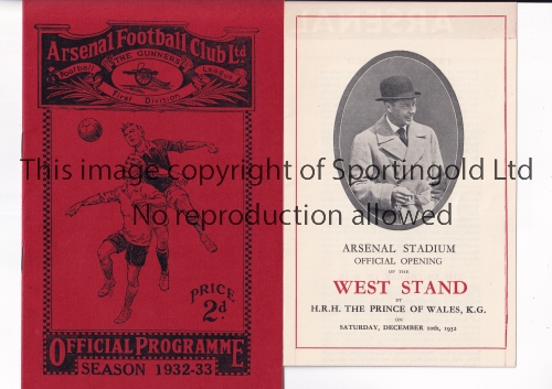 ARSENAL V CHELSEA 1932 / OPENING OF THE WEST STAND AT HIGHBURY Programme for the first League