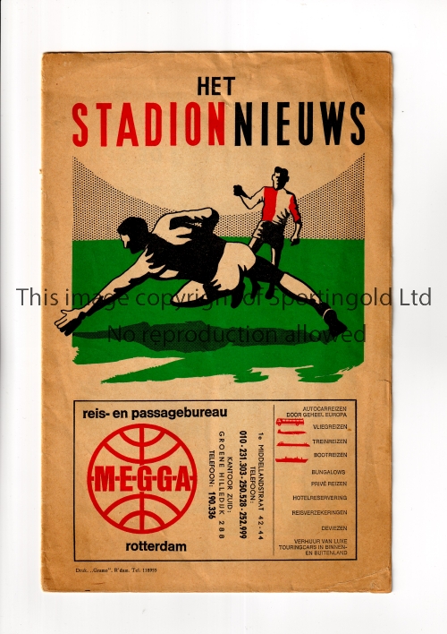 ARSENAL Programme for the away Friendly v Feijenoord 14/11/1967, slightly creased. Generally good