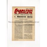 MANCHESTER UNITED Programme for the away League match v Charlton Athletic 5/3/1949, vertical