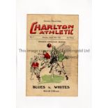 CHARLTON ATHLETIC Programme for the 2nd Practice match at Charlton, Blues v Whites 20/8/1932,