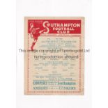 SOUTHAMPTON V PORTSMOUTH 1944 Single sheet programme for the FL South match at Southampton 13/1/