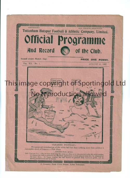 TOTTENHAM HOTSPUR Programme for the Public Practice match, White v Blue and White 20/8/27,