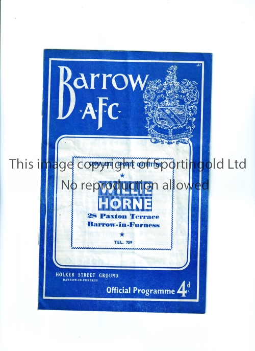 BARROW V PETERBOROUGH UNITED 1960 / PETERBOROUGH FIRST LEAGUE SEASON Programme for the League