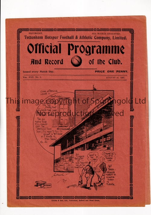 TOTTENHAM HOTSPUR Programme for the Practice Match 21/8/1937. Very good