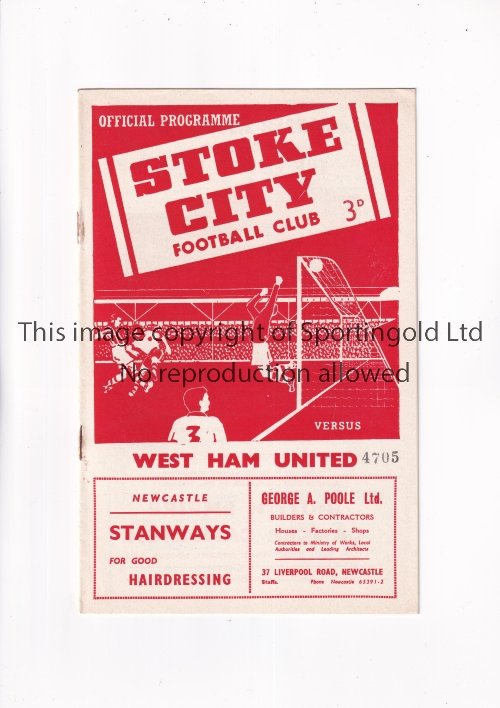 STOKE CITY V WEST HAM UNITED 1956 Programme for the League match at Stoke 2/4/1956. Generally good