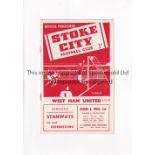 STOKE CITY V WEST HAM UNITED 1956 Programme for the League match at Stoke 2/4/1956. Generally good