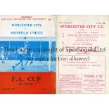 WORCESTER CITY Two home programmes for the FA Cup ties v Millwall 6/12/1958, 2nd round, horizontal