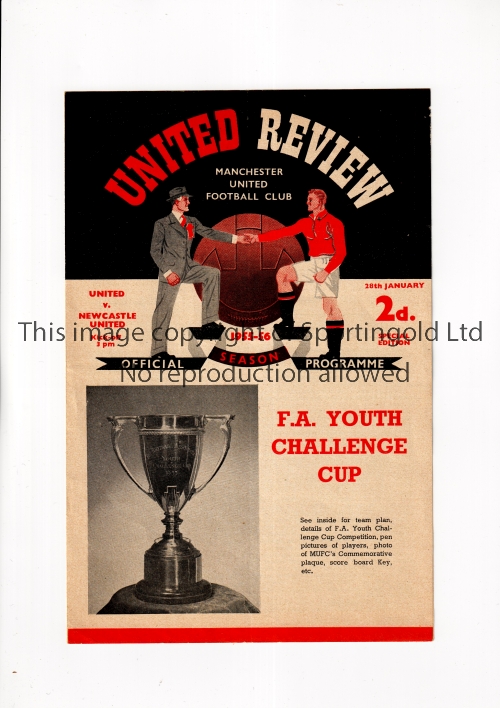 MANCHESTER UNITED Programme for the home FA Youth Cup tie v Newcastle United 28/1/1956, very