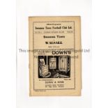 SWANSEA TOWN V WALSALL 1948 Programme for the League match at Swansea 18/9/1948, tears to edges