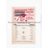 MANCHESTER UNITED V LIVERPOOL 1969 LANCS. CUP FINAL Single sheet programme for the home Lancashire