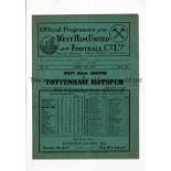 TOTTENHAM HOTSPUR Programme for the away League match West Ham United 2/4/1938, slightly creased,