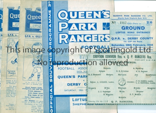 QUEEN'S PARK RANGERS / FA CUP Four home programmes from the FA Cup tie's v Gillingham 17/1/1948, 3rd