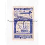 PORTSMOUTH V ST. JOHNSTONE 1937 Programme for the Friendly match at Portsmouth 24/4/1937, minor