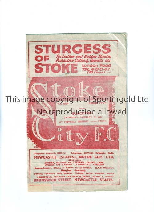 STOKE CITY V BLACKPOOL 1948 FA CUP Programme for the tie at Stoke 29/1/1948, Blackpool line up