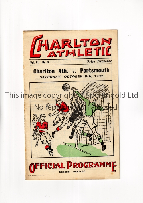 CHARLTON ATHLETIC V PORTSMOUTH 1937 Programme for the League match at Charlton 9/10/1937, slight