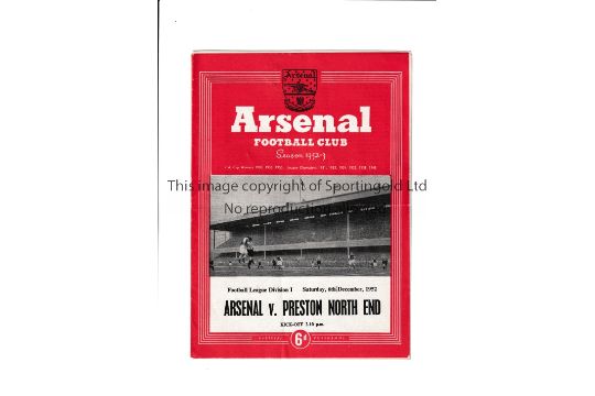 ARSENAL V PRESTON NORTH END 1952 POSTPONED Programme for the League match at Arsenal scheduled for