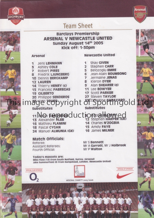 ARSENAL Thirty three home Press Sheet for the final season at Highbury 2005/6. Some are slightly