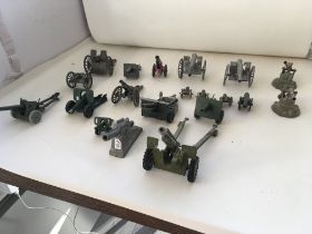 A collection of 20 Playworn diecast military canno