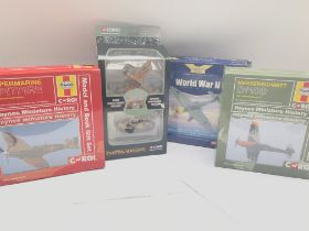 3 X Boxed Corgi Aircraft and a Fighting machines Set. A Spitfire. A Messerschmitt. A Junkers and