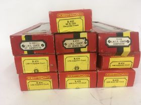 A collection of 10 boxed Hornby model Railway coaches. 00 gauge.