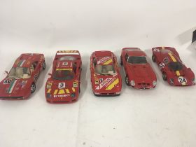 Collection of five detailed diecast model Ferraris by burago. 1/18 scale. NO RESERVE