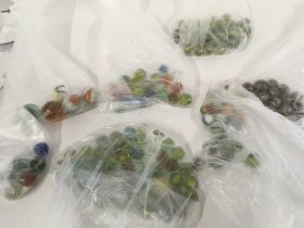 A collection of assorted types of marbles with var