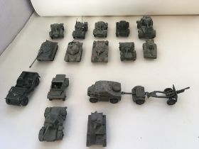 A collection of 15 Playworn diecast military model