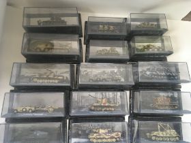 A collection of boxed military vehicles from WW11.