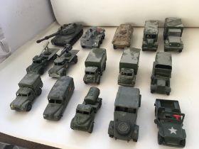 A collection of 15 Playworn metal Military models