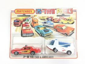 A Carded Matcbox Two Packs TP-10 Fire Chief & Ambu