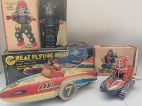 3 Boxed Chinese Tin plate Toys Including. Moon Explorer. A Space Ship and a Flying Boat.NO RESERVE