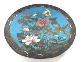 An oriental plate with cloisonnÃ© enamel. 30.5cm d