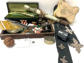 A collection of small items including coins, Boxed Cross biro etc,,