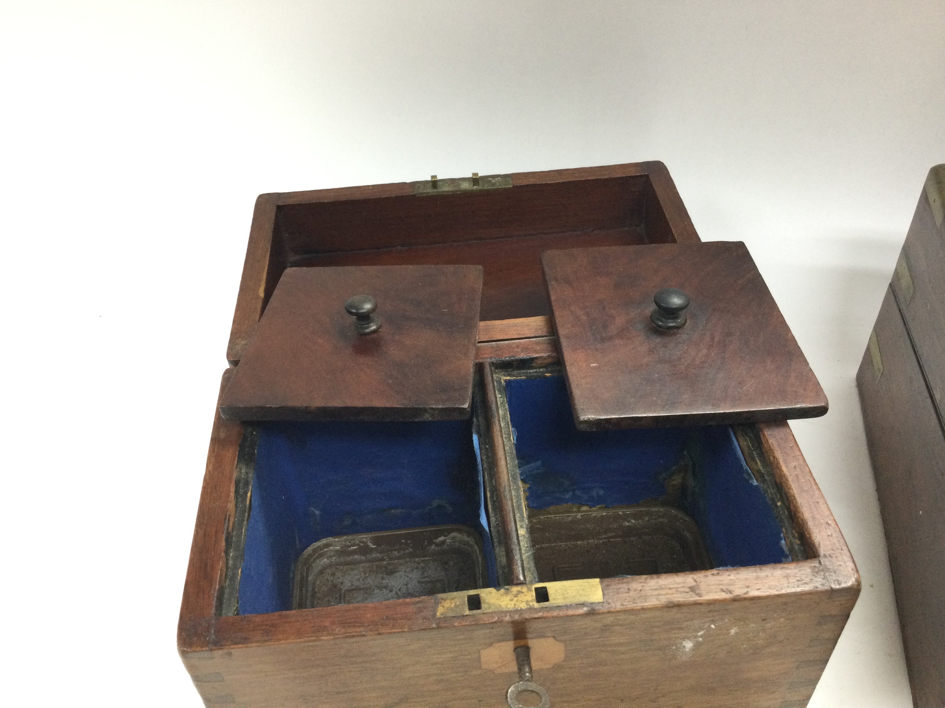 A Two section Victorian mahogany tea caddy and a w - Image 2 of 3