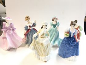 A collection of Royal Doulton porcelain lady figures, including Natasha HN 4154, Helen HN 3601