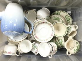 A collection of ceramics including Masons fruit basket tea set, Ridgeway potteries Colclough set,