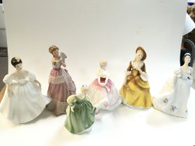 A collection of Royal Doulton porcelain figures including Angela Hn2389, Fair Maiden HN2211 etc no