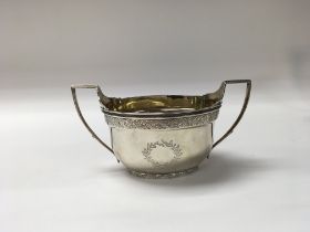 A hallmarked Silver 2 handled sugar bowl. 275g. (B