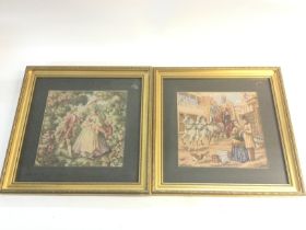 Two framed Vintage tapestryâ€™s depicting 1800s li